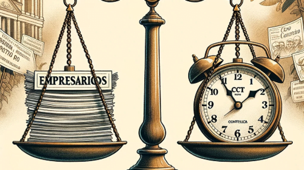 DALL·E 2023-10-30 20.00.05 - Illustration of a scale balancing two stacks of papers. On one side, there's a stack labeled 'Empresários' representing small and medium business owne