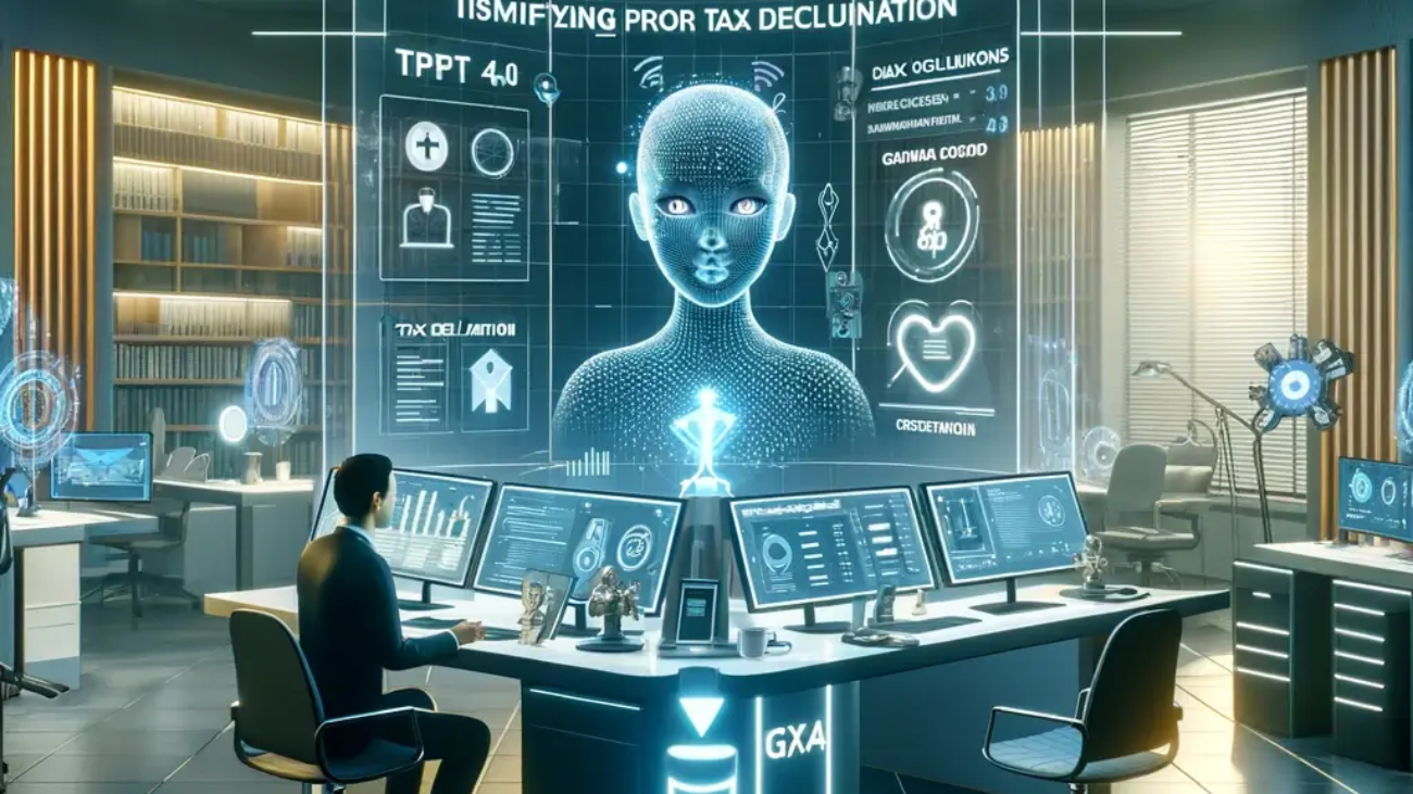 DALL·E 2024-02-14 21.49.31 - Visualize an office setting where the future of tax consulting comes to life, integrating advanced technology for an easier tax declaration process. I