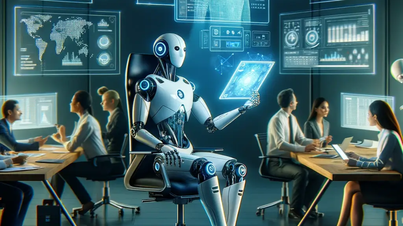 DALL·E-2024-03-20-17.42.02-In-a-futuristic-office-setting-GPT-Leo-an-advanced-virtual-assistant-designed-for-revolutionizing-tax-declaration-is-depicted.-Seated-at-a-modern-d