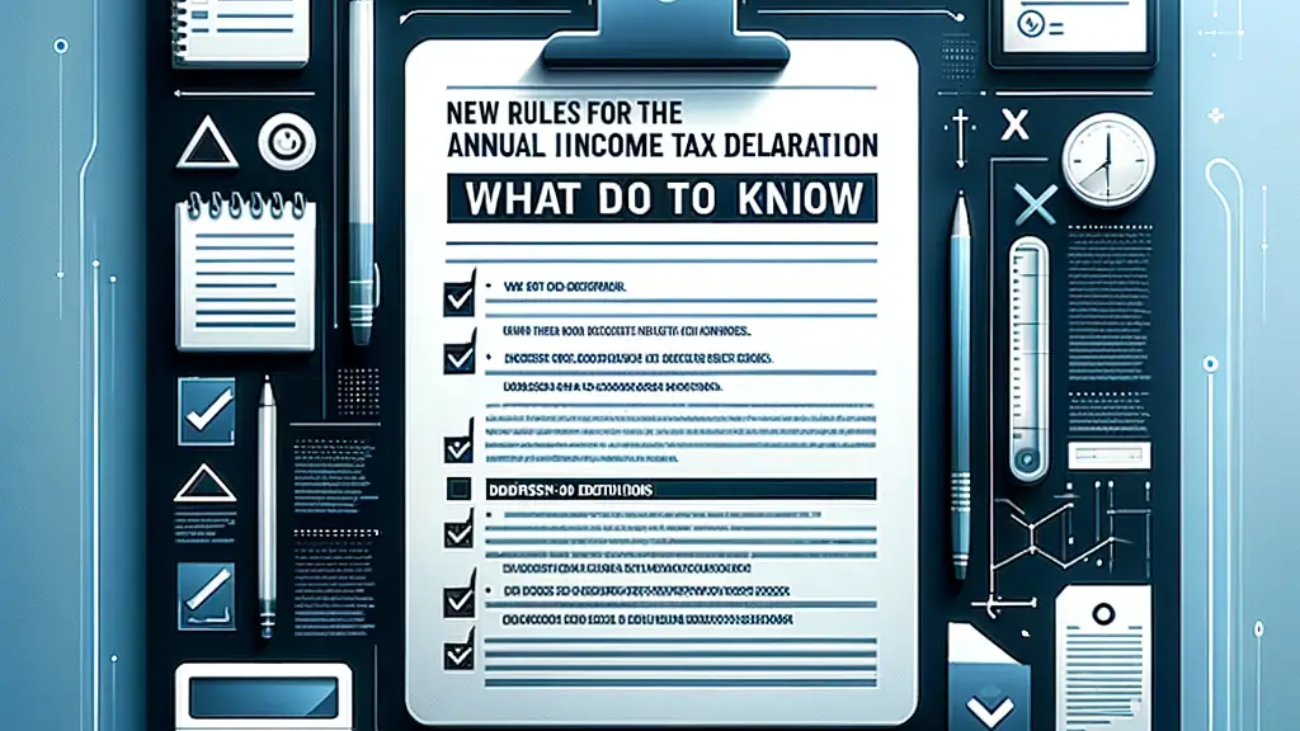DALL·E-2024-03-20-17.48.40-A-modern-sleek-infographic-titled-New-Rules-for-the-2024-Annual-Income-Tax-Declaration_-What-You-Need-to-Know.-The-image-should-include-iconic-symb