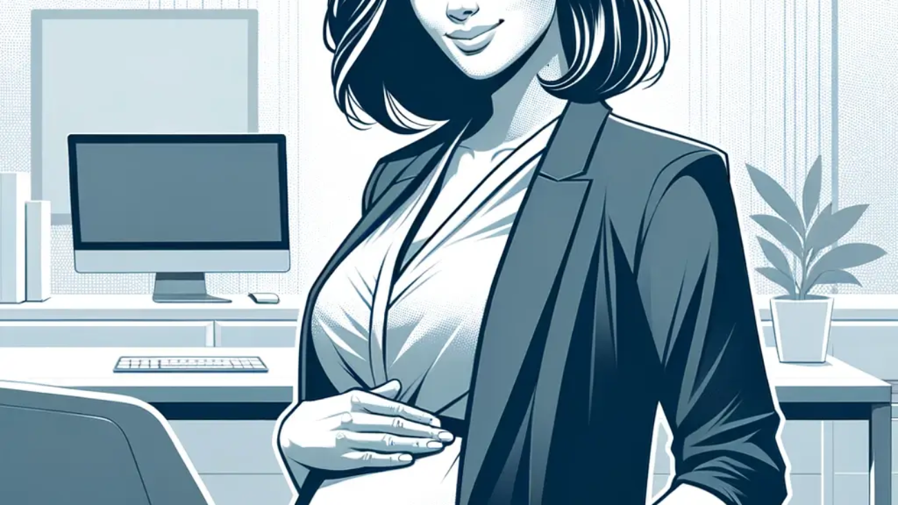 DALL·E-2024-04-12-18.01.26-A-stylized-image-of-a-pregnant-entrepreneur-woman-in-an-office-setting.-She-is-middle-aged-with-medium-length-hair-depicted-in-a-semi-realistic-styl
