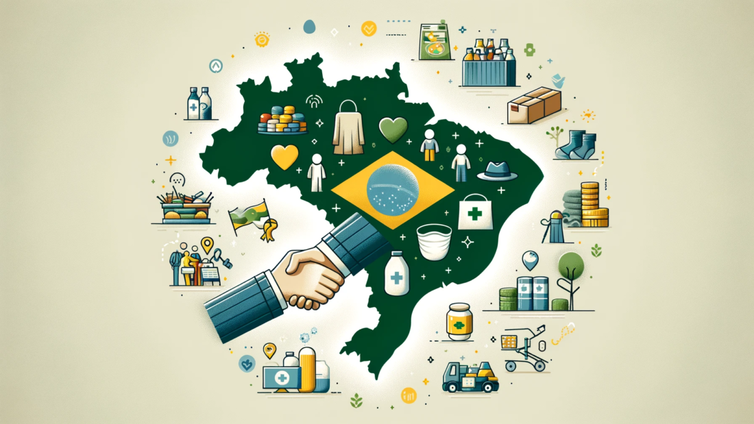 DALL·E-2024-05-27-17.07.21-An-illustration-showing-a-map-of-Rio-Grande-do-Sul-Brazil-highlighted.-Around-the-map-depict-various-products-such-as-food-clothing-and-medical-s