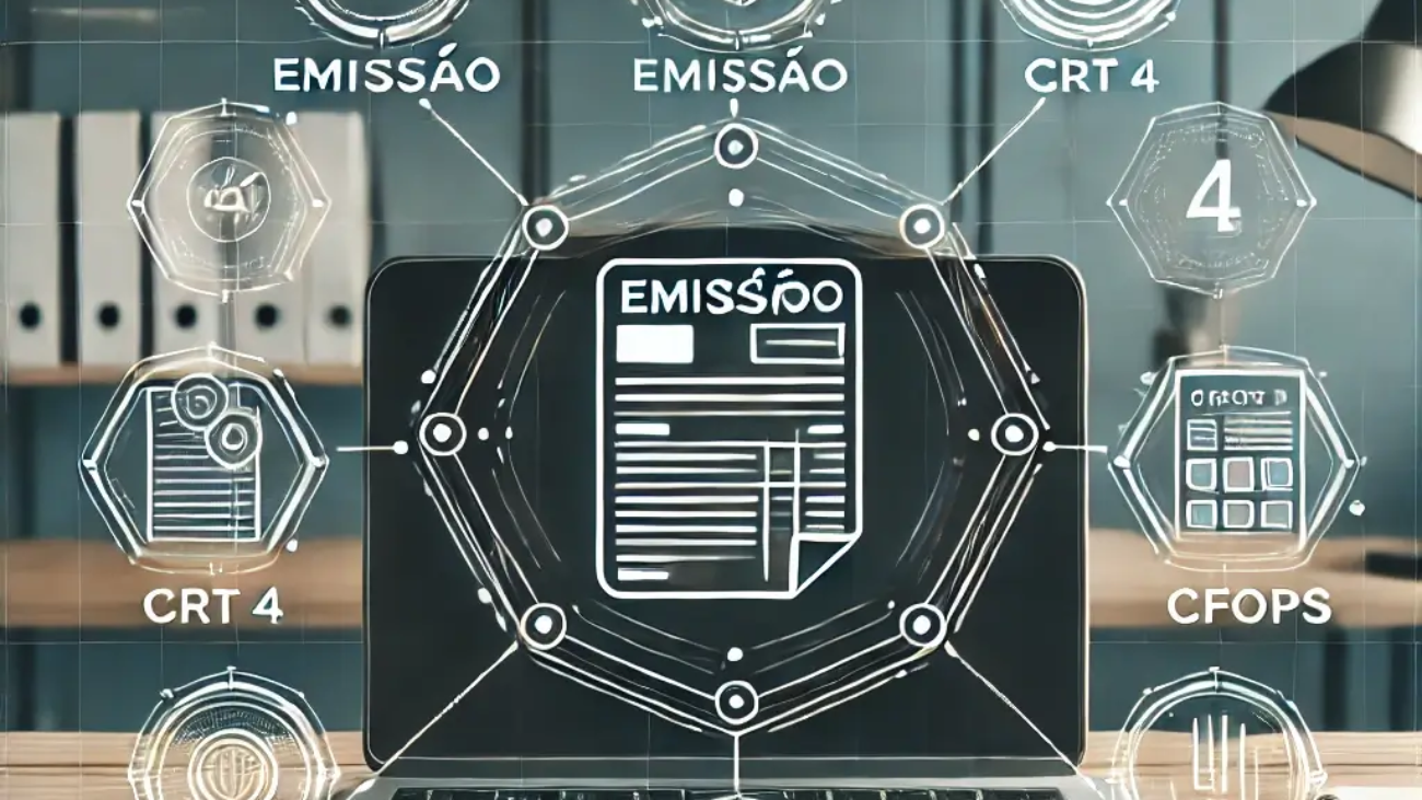DALL·E 2024-08-23 18.10.04 - A modern office scene featuring a desk with a laptop. On the laptop screen, a digital representation of an electronic invoice is visible. Above the sc