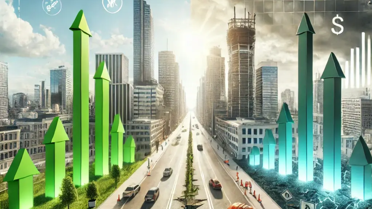 DALL·E 2024-10-04 10.08.40 - A conceptual image representing the theme of 'Atualização de Bens Imóveis_ Oportunidade Estratégica ou Risco Financeiro_'. The image features a modern