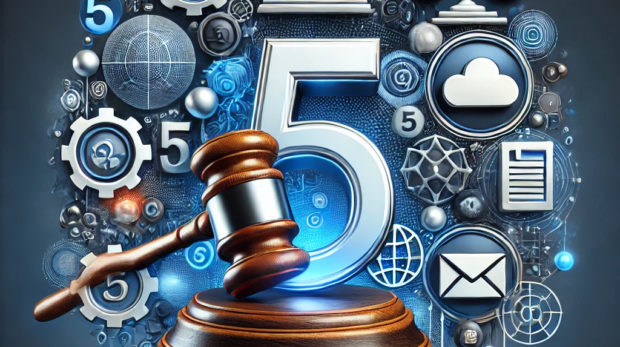 DALL·E 2024-10-04 10.14.55 - A visually striking image representing the theme 'Cinco Perguntas para Entender o Domicílio Judicial Eletrônico'. The composition should include eleme