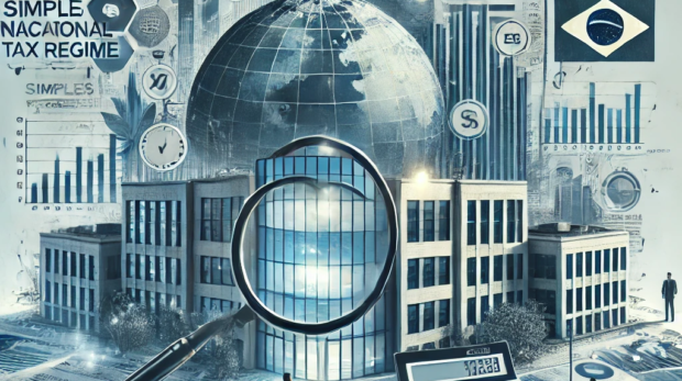 DALL·E 2024-10-04 10.33.52 - An image representing the theme of business taxation for companies with revenues exceeding R$ 3.6 million, focusing on challenges related to the Simpl