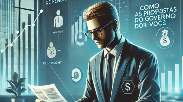 DALL·E 2025-02-24 14.10.50 - A digital illustration representing the theme 'Imposto de Renda_ Como as Novas Propostas do Governo Podem Impactar Você'. The image features a concern